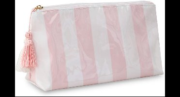Waterdichte reismake-uptas, kleine transparante cosmetische tasjes, reistasje met ritssluiting, essentiële benodigdheden voor strandvakanties voor vrouwen en meisjes, Roze & Wit