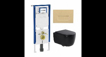 QeramiQ Dely Swirl Toiletset - 36.3x51.7cm - Geberit UP720 Duofix Sigma inbouwreservoir - 35mm zitting - bedieningsplaat beige - rechthoekige knoppen - mat zwart