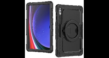 Mobilize Tablethoes geschikt voor Samsung Galaxy Tab S9 Ultra Hardcase Backcover | Mobilize Rotating Defender + Schouderband | Schokbestendig Galaxy Tab S9 Ultra Telefoonhoesje | Anti Shock Proof + Standaard - Zwart