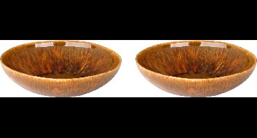 Palmer - Rustique - Bord diep - Pastabord - 2 stuks - ø 21 cm - Bruin - Stoneware - Bordenset