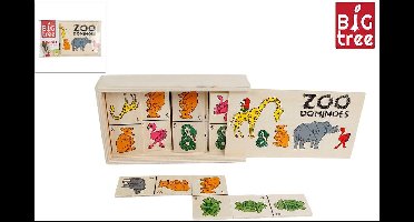 BIG Tree Houten Domino - Kinderspeelgoed Houten Speelgoed - Educatief Speelgoed - Dominospel 28 Stuks - Met Dieren en Cijfers
