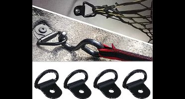 TLVX 4 stuks Sterke Sjorring Zwart 20x36mm – Ring Anker met Schroefgat 6,5mm – Vastzetankers – Sjoroog - Montage beugel - Trekhaak – Spanner - Muuranker - RVS – Auto – Boot – Vrachtwagen – Aanhanger - Huis – Tuin - Bouw – Touw – Doek spannen