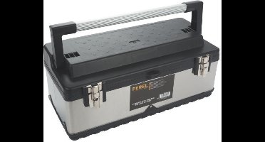 Perel Gereedschapskoffer, RVS, met aluminium handgreep, verwijderbare inlegbak, metalen sluitingen, 590 x 280 x 255 mm