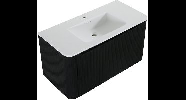 Wastafelkast Wiesbaden Sulora 80cm mat zwart inclusief wastafelblad Laro solid surface