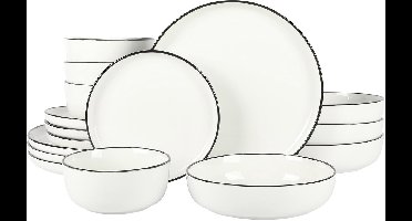 Sierra Serviesset, Home Oslo 16-delige porseleinen serviesset, wit met zwarte rand