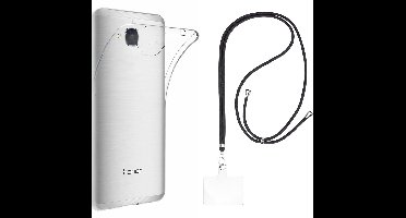 Set met hoesje en nekband voor huawei honor 5c - Flexibele, transparante TPU-bescherming, verstelbare universele nekband voor mobiele telefoons, zwarte nekband, transparante draagriem van Phonillico®