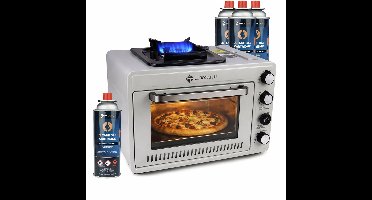 Eurocatch Draagbare Gasoven op 227 g Gasbusjes – Camping Oven met Brander – 25,2 Liter – 2,1 kW – Elektronische Ontsteking – Outdoor & Thuisgebruik – incl. 4 gasbusjes