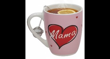 Gerimport Moederdag cadeau mok - roze - 360 ml - hartjes - liefde