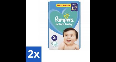 2 x Pampers – Luiers – Active Baby Maat 3 – 70 Luiers - Baby-luiers - Droge Billetjes - Huidbescherming - Luchtdoorlatende Luiers - Absorberende Luiers