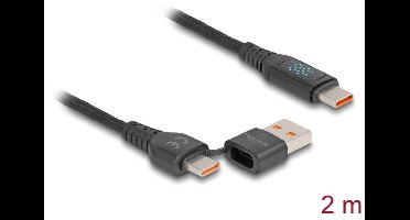 Delock USB 2.0 Fast Charging Cable USB Type-C™ + USB Type-A male to USB Type-C™ male PD 3.1 140 W with power indication 1.20 m
