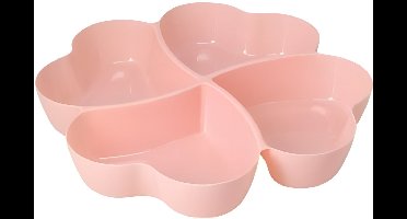 Excellent Houseware Snackschaal / serveerschaal - met vakverdeling - roze - kunststof - D32 cm - Serveerschalen