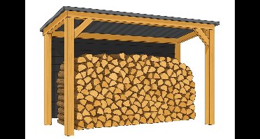 HBM haardhout overkapping - naturel-100x2000mm-Betonpoer met stelplaat antraciet-Ja zwart