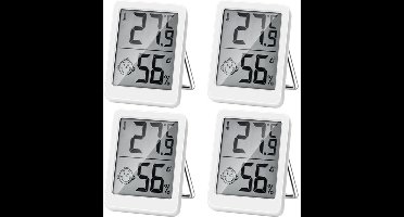 4x Mini Lcd-Thermometer - Groot Formaat - Digitaal Lcd - Thermometer Hygrometer - Elektronische Temperatuur-Vochtigheidsmeter Voor Binnenruimtes Sensormeter Weerstation - - wit