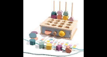 4-in-1 Montessori Speelgoed - Rijgspel - Sorteerspel - Met Kaarten en Opslagbox - Houten Sorteer- en Stapel Speelgoed - Motorische Vaardigheden Speelgoed vanaf 2 3 4 Jaar