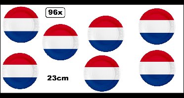 96x Bord 23cm rood/wit/blauw karton - Diner Nederland WK 2026 BBQ thema feest verjaardag feest Holland