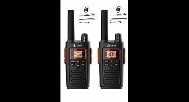 Set van 2 Cobra RX380 PMR446 portofoons IPX2 met D-shape oortje