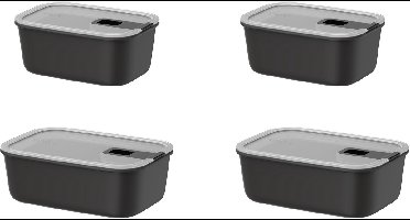 Mepal Vershouddoos 4 delig EasyClip - 2x 700 ml. 2x 1000 ml - Vershoudbakjes met schuifsluiting - Geschikt voor magnetron. stoomoven. koelkast en vriezer - Nordic black