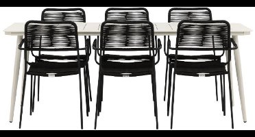 Lina tuinmeubelset tafel 90x200cm 6 stoelen Lindos zwart.