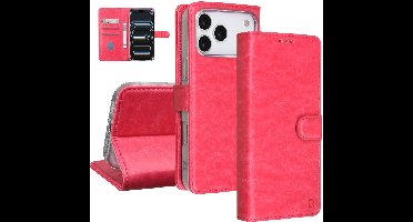 TUNIQ Book type case - iPhone 17 Pro Max - Hot Pink - Card holder voor 3 kaarten - Magnetische sluiting