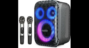 Bluetooth Speaker - Speakers - Partybox - Muziekbox - 120W - met 2 Microfoons - Gitaaringang en 3-Weg Geluidssysteem - Draagbare Speaker - Karaoke - met Lichtshow en Bedrade/Built-in Mic - Zwart