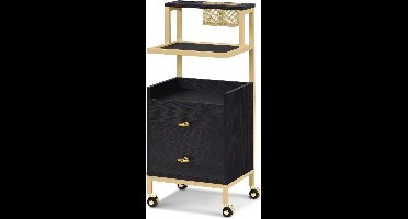 Werktafel Op Wielen – Werkwagen – Trolley – Serveerwagen – Salonwagen – Zwart-Goud Design – Compact 32x37x87 cm