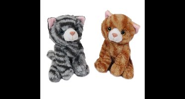 PIA Soft Toys-Set van 2 Kat Knuffels 2 ass. 14 cm (grijs en bruin)
