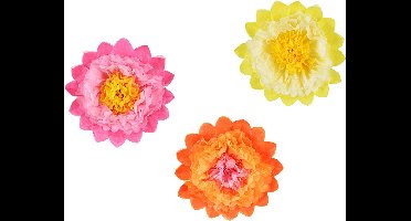 PARTYDECO - 3 grote gigantische papieren bloemen roze, geel en oranje 35 cm om op te hangen