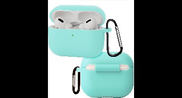 Hoes - Geschikt voor Apple Airpods Pro 3 - Siliconen Hoesje met Clip - Silicone Case Cover - Mintgroen
