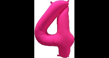 Folieballon cijfer 4 - Neon Roze - 86 cm