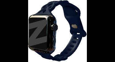 Bandz Luxe Gevlochten Siliconen Band (Donkerblauw) geschikt voor Apple Watch Series 1/2/3/4/5/6/7/8/9/10/11/SE - Geschikt voor 38mm / 40mm / 41mm / 42mm - Comfortabel sportief smartwatch bandje - Stijlvolle vervangende horlogeband