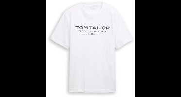 Tom Tailor - Katoenen T-shirt met logo-print - Maat M - White