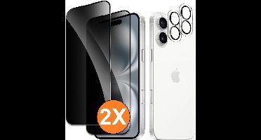 Privacy screenprotector Geschikt voor iPhone 16 screenprotector Privacy Met iPhone 16 camera lens - Complete bescherming voor iPhone 16 – scherm en camera in één set - 2X