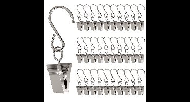 30x S Haken Metaal Gordijnhaken met Klemmen - Metalen Gordijn Ringen - Douchegordijn Ophanghaken met Klem - Gordijnen Haakjes - Curtain Glijder Hooks - Gordijnhangers Clips - Muurhaak Douchegordijnringen Runners voor u rail - Gordijnringen Zilver