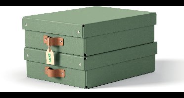 Leitz Puro Middelgrote Lage Opbergdoos met Deksel - Set van 2 - 8L - 100% Gerecycled Karton - Groen