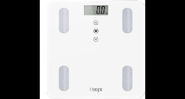 Haepi - Body Analyzer - Volledige lichaamsanalyse: BMI, Kcal, gewicht, vetmassa, botmassa, vochtgehalte, spiermassa - Modern en elegant design - Maximale capaciteit van 180 kg - Inclusief batterijen - Wit