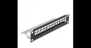 Delock 10 inch patch panel met kabelgeleiding | voor 12 Keystone modules | 1U | zwart
