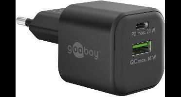 Goobay nano USB lader | USB-C PD + USB-A QC | GaN | 20W | zwart