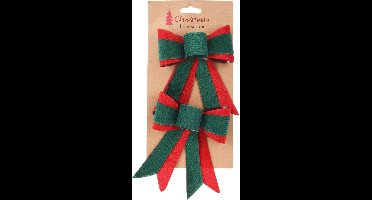 Home & Styling Kerstdecoratie/Kersthanger Velvet Strikken - Set van 4 stuks - 14cm - Groen/Rood
