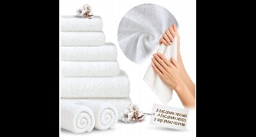 8-delige set witte katoenen handdoeken, 500 g/m², zacht en absorberend