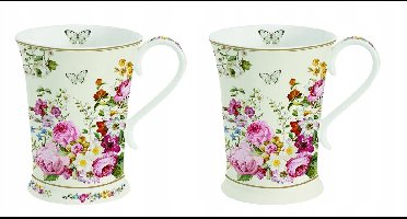 Porseleinen Mokken Set van 2 - Bloemenmotief, 270ml