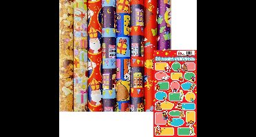 Sinterklaaspapier Pakpapier inpakpapier - 3 meter x 70 cm - 8 rollen - Incl. 20 Sint Naamstickers