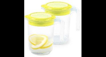 Plasticforte Sapkan / Schenkkan karaf met deksel - 2x - 1500 ml - groen - kunststof - met mix en navul deksel