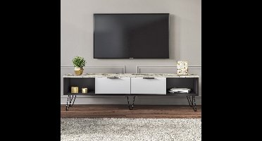 Asir TV-kast - televisiemeubel - zwart marmer - 180 x 45 x 35 cm