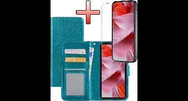 Hoesje - Met Screenprotector - Geschikt voor Google Pixel 10 - Luxe Pasjeshouder - Bookcase Portemonee - Flip Case - Kunstleer Book Case - Flipcase - Book Cover - Walletcase - Portemonneehoes - Turquoise