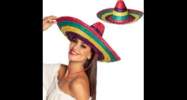 Boland party Carnaval verkleed Sombrero hoed Fiesta - 2x - multi kleur - volwassenen - polyester