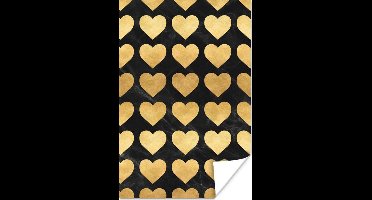 Poster Patronen - Hart - Goud - Zwart - 20x30 cm