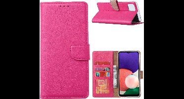Hoesje Geschikt Voor Samsung Galaxy A22 hoesje bookcase Pink - Hoesje Geschikt Voor Samsung Galaxy A22 5G hoesje portemonnee wallet case - Hoesje A22 5G book case hoes cover