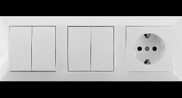 Wisselschakelaar Wissel/Wissel - Wandcontactdoos - Igia Cika - Inbouw - 1-voudig Stopcontact - 2-voudig Dubbel Schakelaar - Randaarde - Incl. Afdekraam - Wit