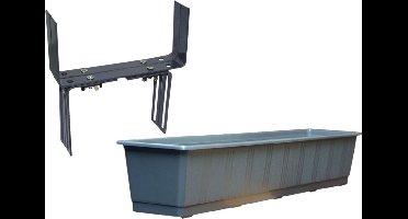 Kunststof plantenbak antraciet grijs rechthoekig 80 cm met 2 verstelbare balkon/muurbeugels