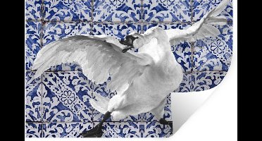 Muurstickers - Sticker Folie - Zwaan - Kunst - Delfts blauw - Schilderij - Oude meesters - 30x20 cm - Plakfolie - Muurstickers Kinderkamer - Zelfklevend Behang - Zelfklevend behangpapier - Stickerfolie